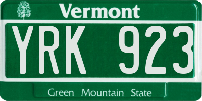 VT license plate YRK923