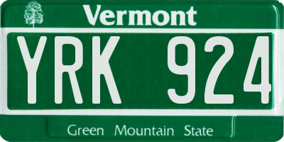 VT license plate YRK924