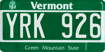 VT license plate YRK926