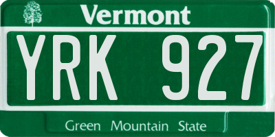 VT license plate YRK927
