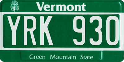 VT license plate YRK930