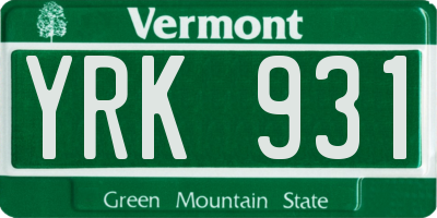 VT license plate YRK931