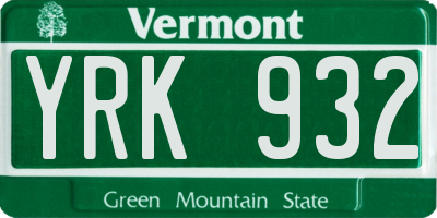 VT license plate YRK932
