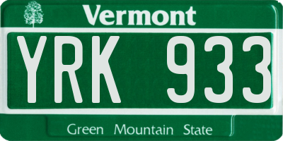 VT license plate YRK933