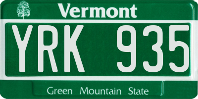 VT license plate YRK935