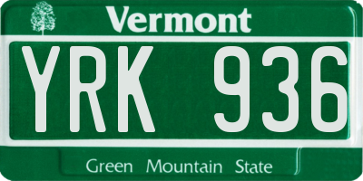 VT license plate YRK936