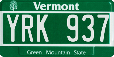 VT license plate YRK937