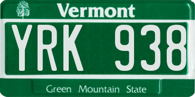 VT license plate YRK938