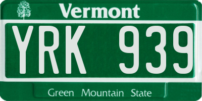 VT license plate YRK939