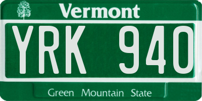 VT license plate YRK940