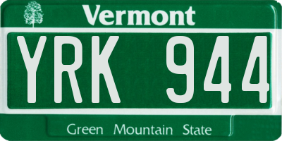 VT license plate YRK944