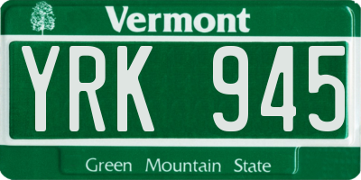 VT license plate YRK945