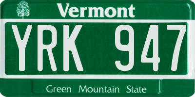 VT license plate YRK947