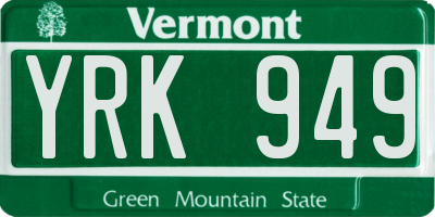VT license plate YRK949