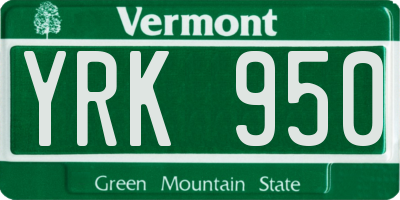 VT license plate YRK950