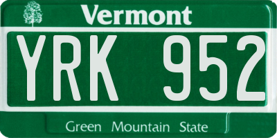 VT license plate YRK952