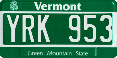 VT license plate YRK953