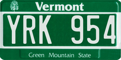 VT license plate YRK954