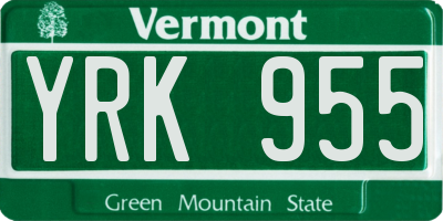 VT license plate YRK955