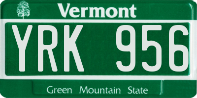 VT license plate YRK956