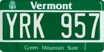 VT license plate YRK957