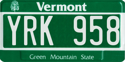 VT license plate YRK958