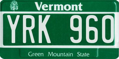 VT license plate YRK960