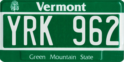 VT license plate YRK962