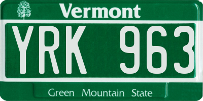 VT license plate YRK963