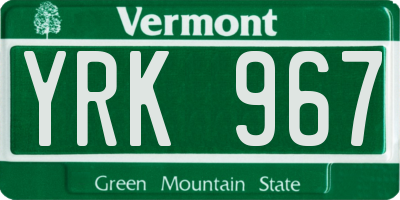VT license plate YRK967