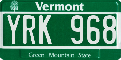 VT license plate YRK968