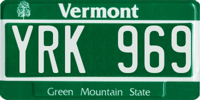 VT license plate YRK969