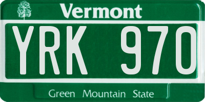 VT license plate YRK970