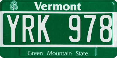 VT license plate YRK978