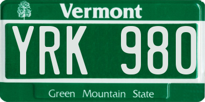 VT license plate YRK980