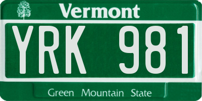 VT license plate YRK981