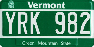 VT license plate YRK982