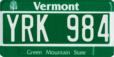 VT license plate YRK984