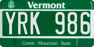 VT license plate YRK986