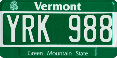 VT license plate YRK988