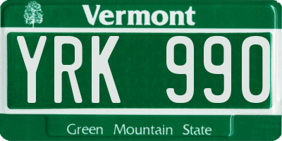 VT license plate YRK990