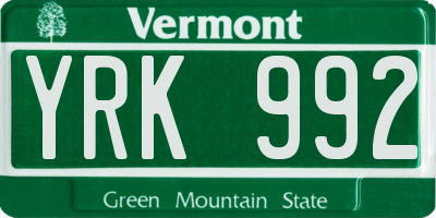 VT license plate YRK992
