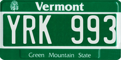 VT license plate YRK993
