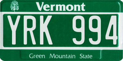 VT license plate YRK994