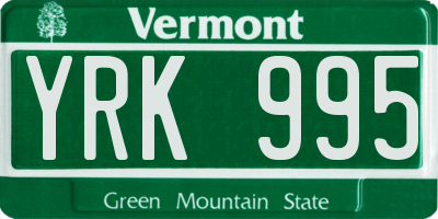 VT license plate YRK995