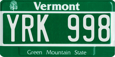 VT license plate YRK998