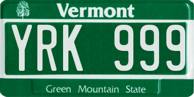 VT license plate YRK999