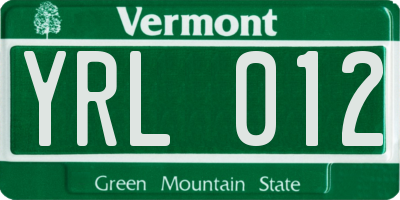 VT license plate YRL012