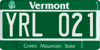 VT license plate YRL021