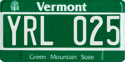 VT license plate YRL025